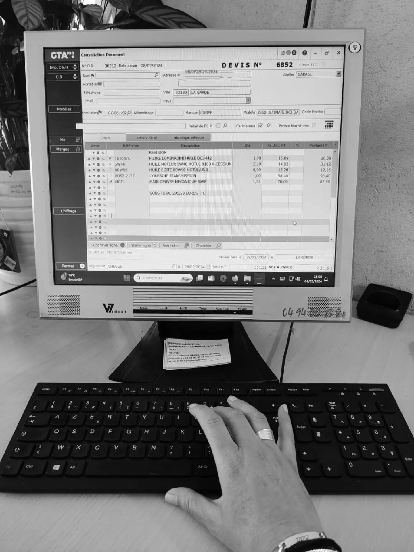 Devis pour réparation d'une voiture sans permis SANS démontage au garage vsp ligonniere pres de Toulon dans le var 83