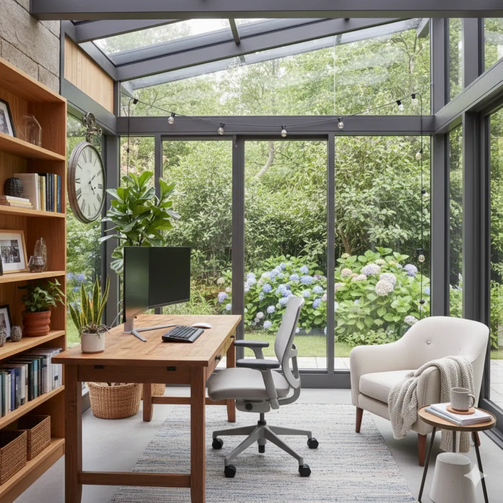 véranda aménagée en bureau