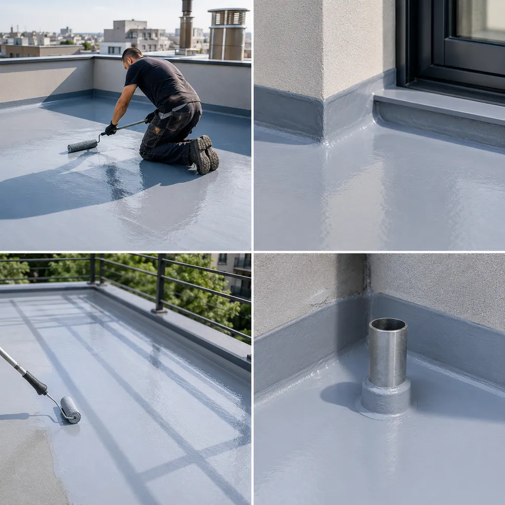 Installation d'un système d’étanchéité liquide moderne sur une terrasse à Saint-Denis pour résoudre les problèmes d'humidité du plafond de façon pérenne.