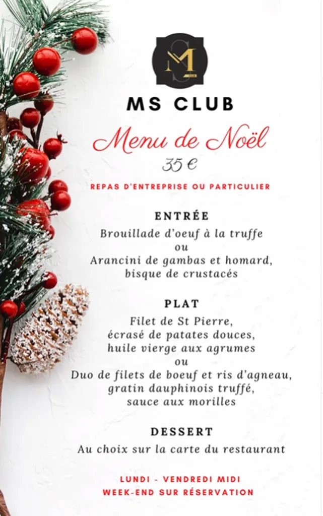 Menu de Noël Marseille: Une Expérience Gourmande au MS CLUB - Livraison, À Emporter, Sur Place!