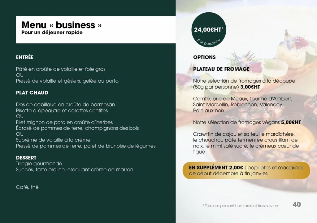 SEMINAIRE - MENU BUSINESS