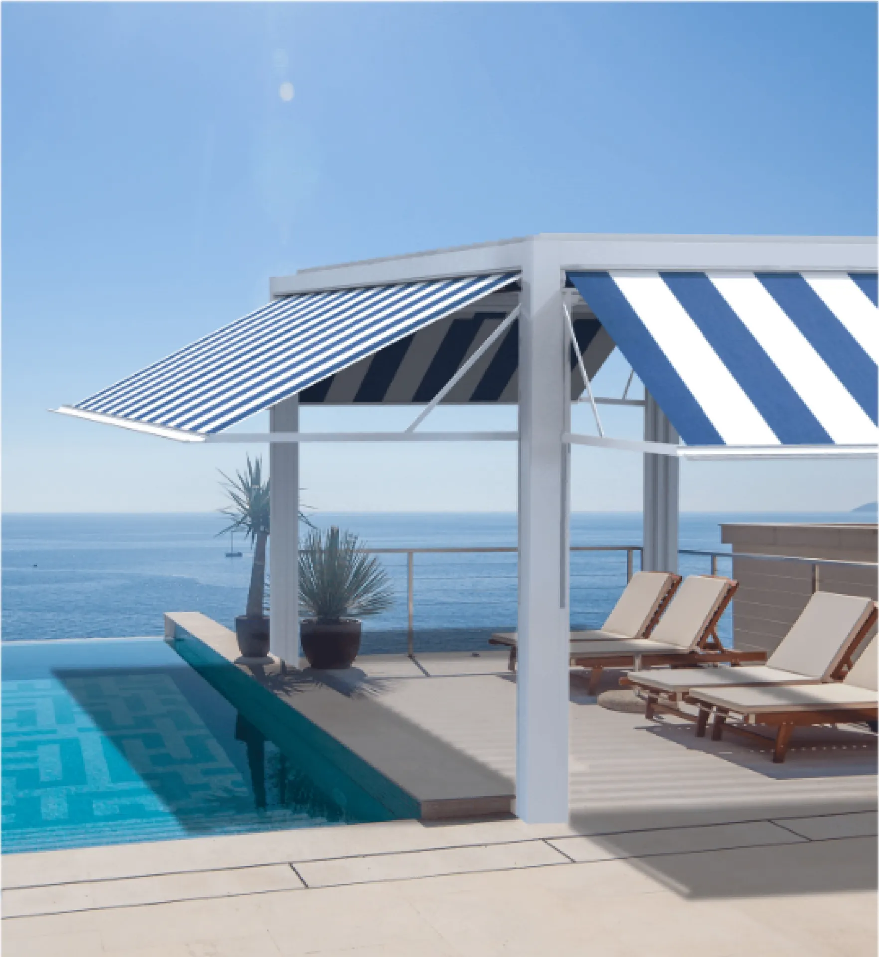 stores a projection intégrés aux pergolas bioclimatiques