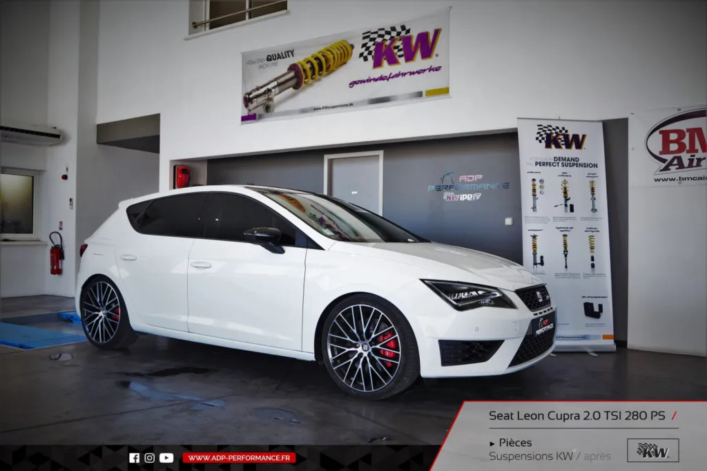 Reprogrammation moteur suspensions KW Seat Leon Cupra 2.0 TFSI 280cv - ADP Performance