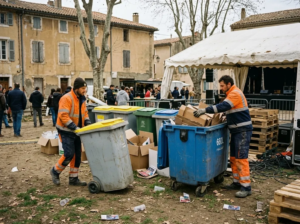 Gestion des déchets sur un évènement professionnel ou culturel en PACA : collecte sélective, points de tri et rotation des bacs pendant l’exploitation du site dans les Bouches-du-Rhône.