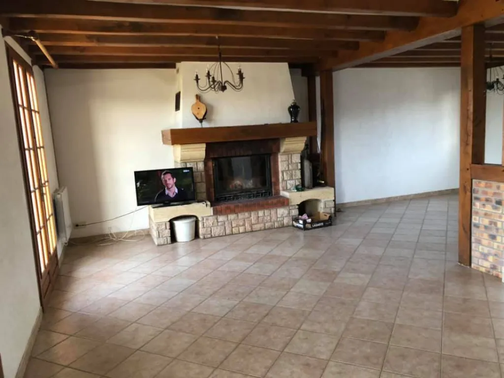 grand séjour salon env 40 m² avec grand insert bois