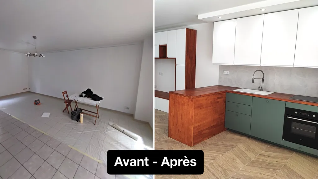 Cuisine déplacé création d'une pièce supplémentaire par architecte d'intérieur Avant/après