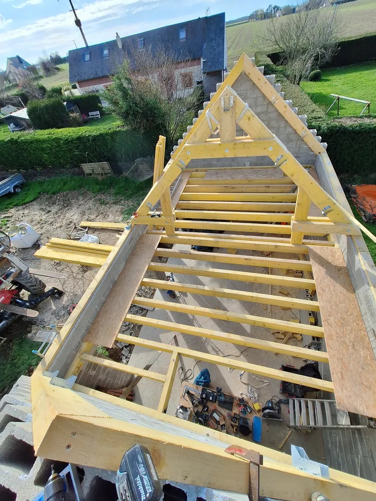 Construction d'un garage pour 2 voitures avec un abris bois à côté d'Yport 76