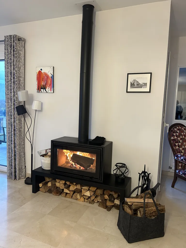 Installation d’un poêle à bois moderne en relève d’un chauffage au gaz pour améliorer le confort thermique à Couzon-au-Mont-d'Or (69)
