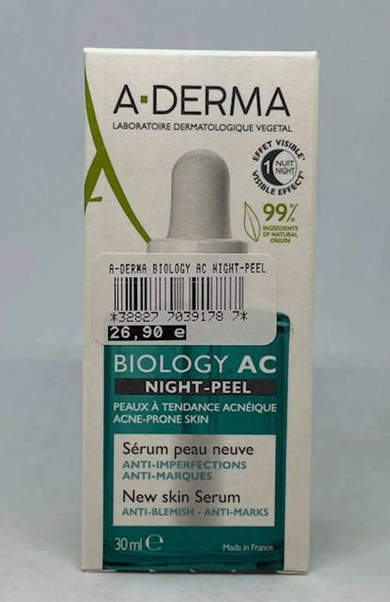 Le A-Derma Biology AC Night Peel Serum Peau Neuve Anti-Imperfections en 30ml a la pharmacie du petit Bosquet marseille 13012