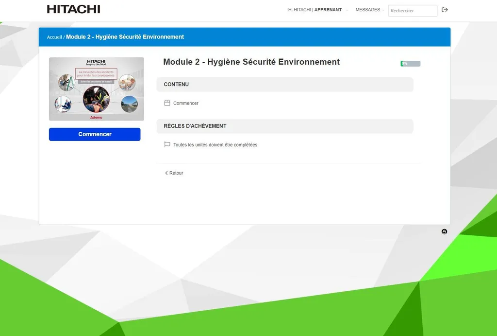 Plateforme LMS : hébergement des modules e-learning conçus pour la société HITACHI