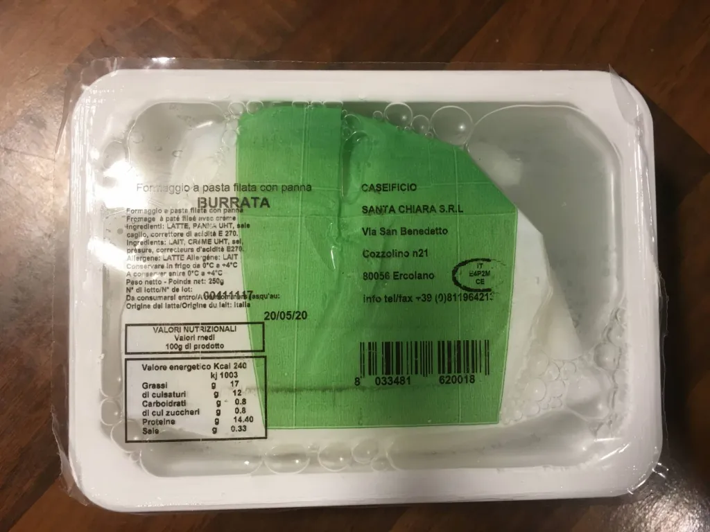 Burrata extra 250g, fromage au lait de vache crémeux
