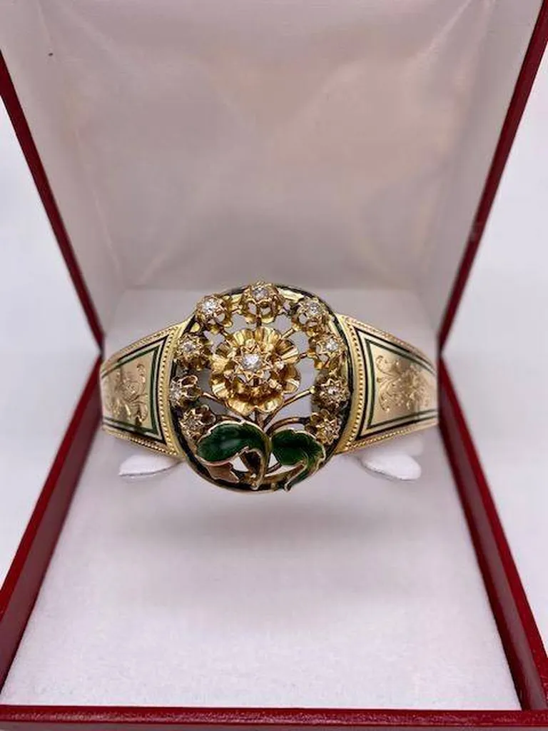 Bracelet jonc vintage or 750/1000ème et diamants art nouveau occasion Or Ligne La Teste Bassin d'Arcachon