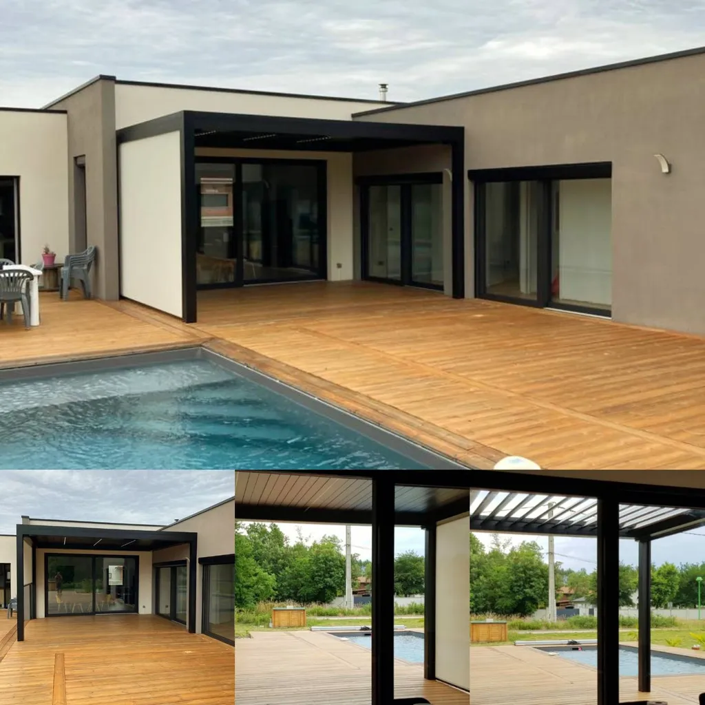 Pose pergola bioclimatique à lames orientables et éclairage LED intégré à Lacanau de Mios proche Bassin d'Arcachon