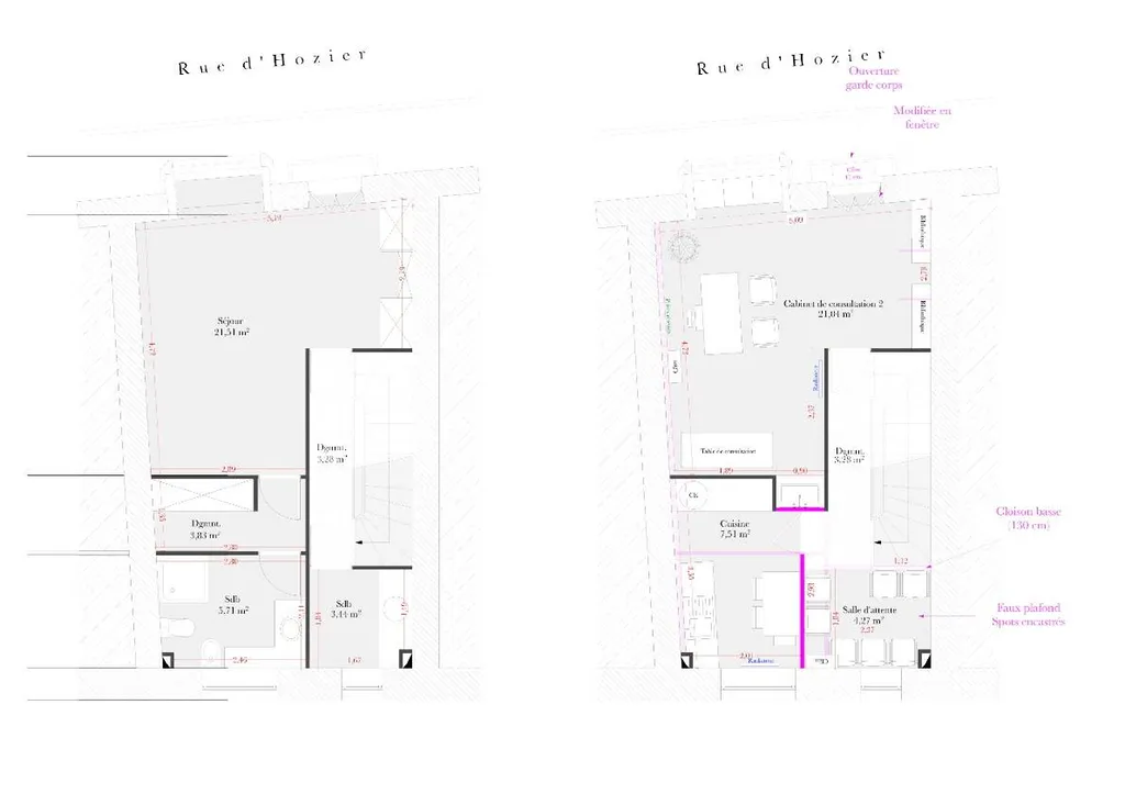 Aménagement d'un centre médical dans une maison de ville à Salon de Provence - Plans R+1 avant / après Aménagement d'un centre médical dans une maison de ville à Salon de Provence