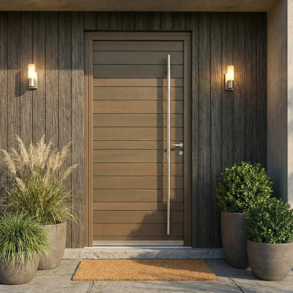 Choisir la porte d'entrée Bel'm BelCastel en chêne massif au design contemporain avec seuil aluminium accessible aux personnes à mobilité réduite à Ajaccio et Porticcio