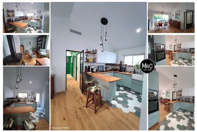 Aménagement d’un espace cuisine-salon ouvert avec carrelage hexagonal graphique – projet d’architecte intérieur Aix-en-Provence