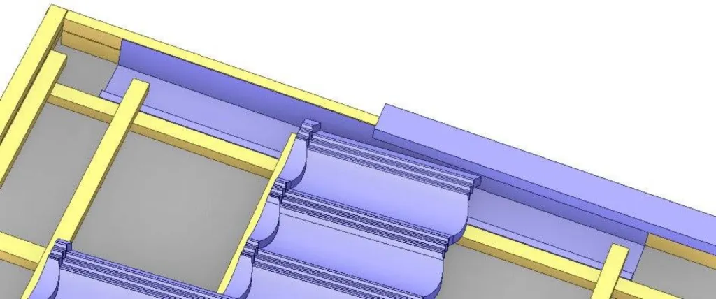 Tuiles métalliques en rive - Méthode avec couloir  - Vue intérieure