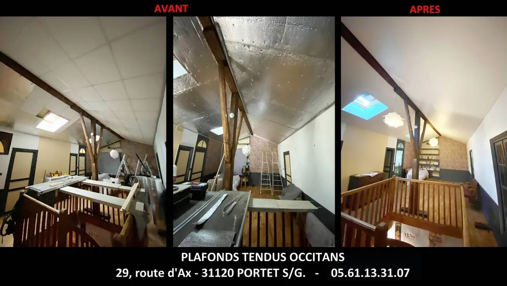 Photos AVANT / APRES des chantiers de Plafonds Tendus Occitans Toulouse