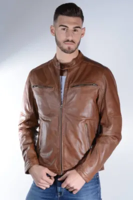 blouson cuir marron cognac homme