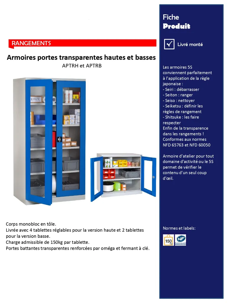 Armoires d'atelier avec portes transparentes