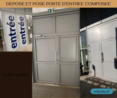 Rénovation avec dépose et pose d’une porte d’entrée composée en aluminium pour bâtiment professionnel à Toulouse