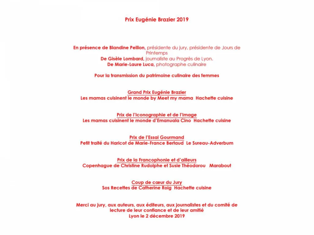 Prix Eugénie Brazier 2019