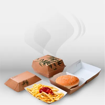 Boîtes burger en carton Garcia de Pou pour restauration rapide professionnelle, idéales pour fast food, food trucks et vente à emporter, assurant un maintien optimal des burgers et une présentation propre et pratique – disponibles à Mont-de-Marsan, Landes