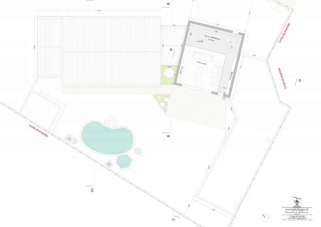 Plan mezzanine - Conception de l'extension d'une villa individuelle et d'un poolhouse à La Barben