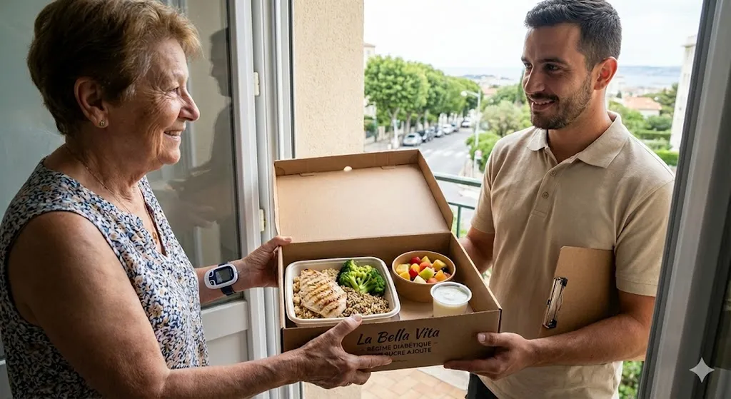 Portage repas régime diabétique sans sucre ajouté seniors Marseille 13008 - Menu adapté diabète contrôle glycémie Allauch