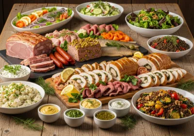 Plats traiteur alsaciens raffinés à emporter avec buffets, apéritifs gourmands et desserts maison disponibles à Kertzfeld en Alsace