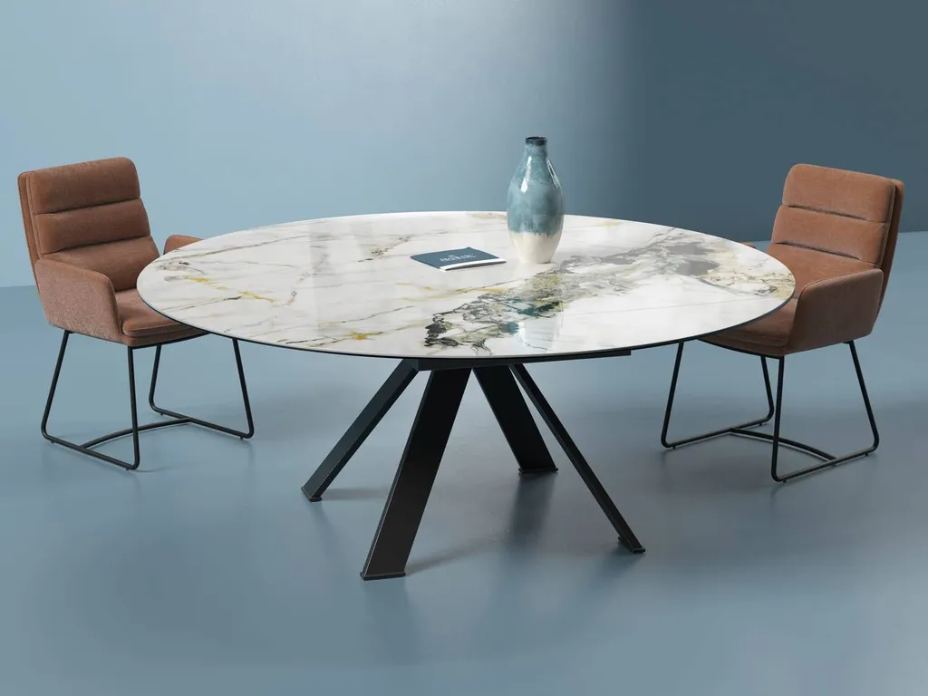 table de repas ronde extensible plateau céramique marbre
