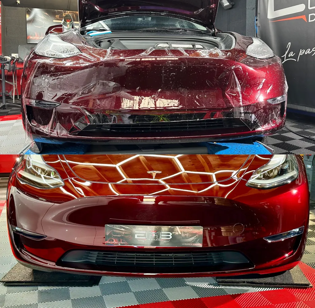 detailing auto Lyon traitement céramique protection PPF face avant contre les rayures Tesla model Y Lyon 