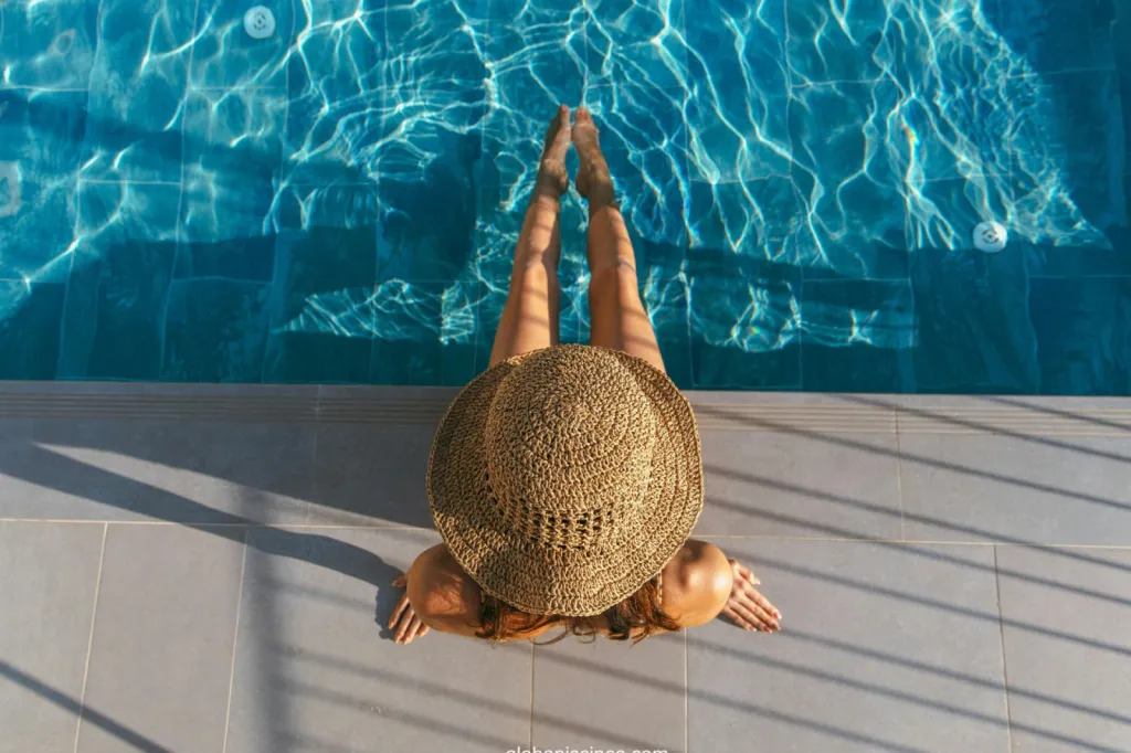 Piscine en béton avec volet roulant immergé à Sanguinet, Landes.