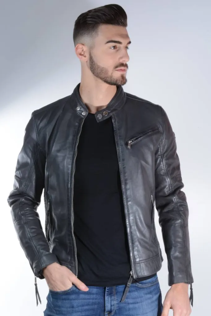 blouson cuir gris Redskins homme