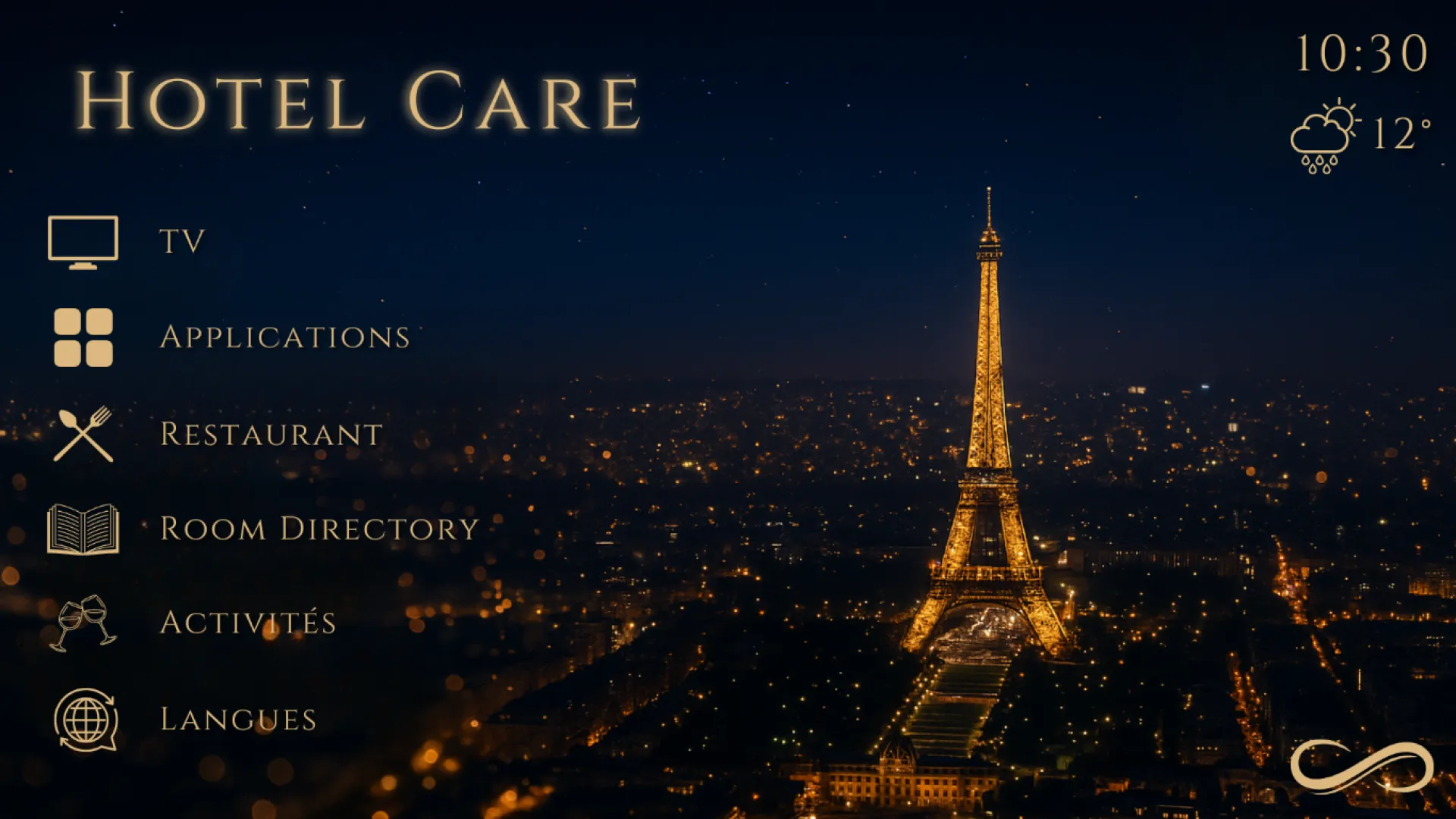 Menu personnalisé sur tv des clients en chambre pour hôtel