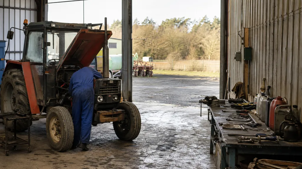 Atelier de mécanique agricole à la sortie de Fontainebleau