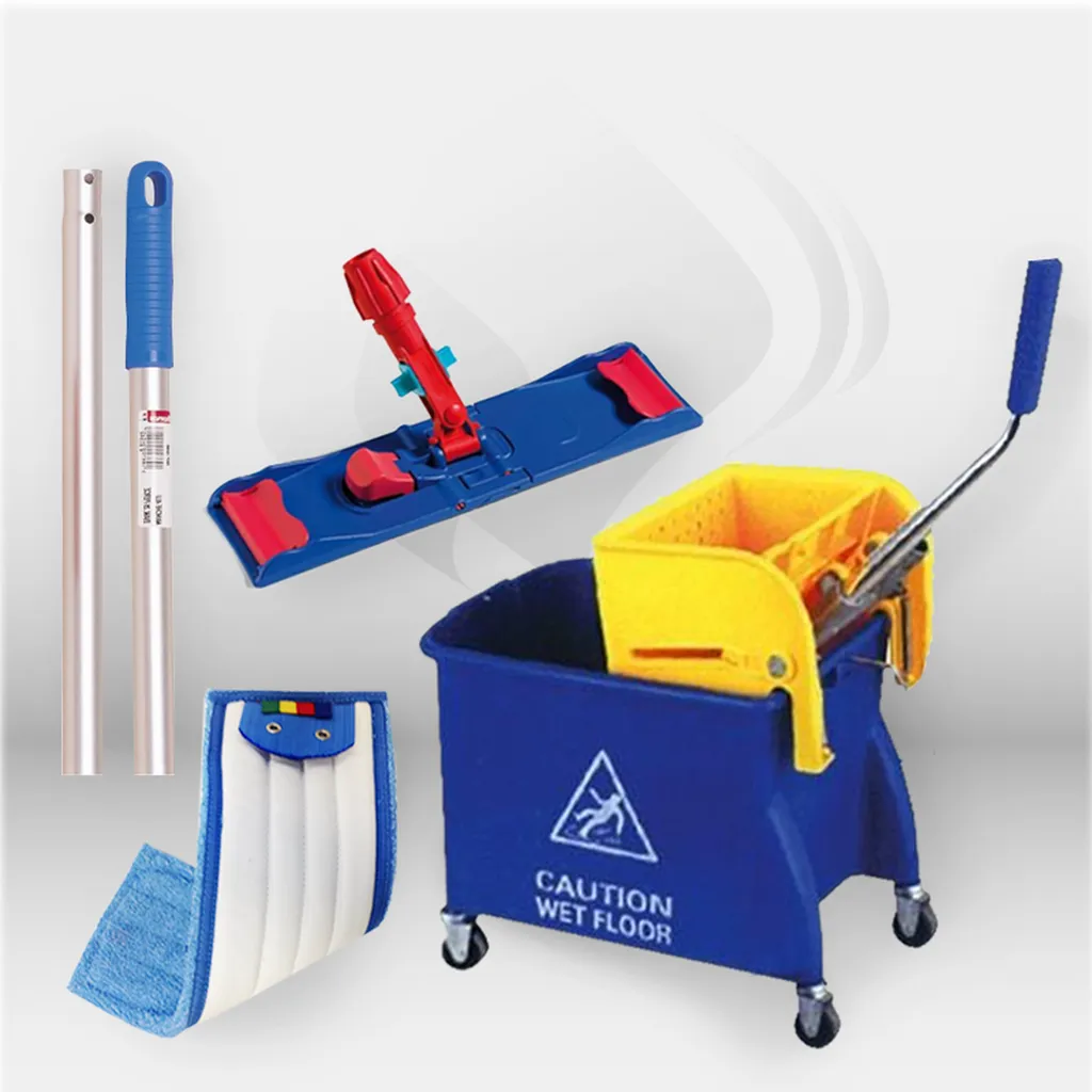 Le chariot de lavage PUMA 5 pièces de CPI Hygiène est un équipement de nettoyage essentiel pour le lavage manuel des sols en milieu professionnel. Il est composé d’un seau de 20 litres avec système de presse, d’un support de lavage à plat et de plusieurs 