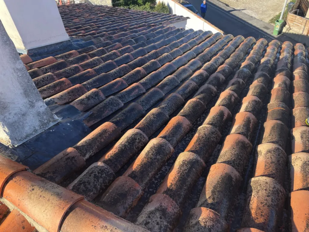 Intervention de couvreur pour un nettoyage de tuiles de toiture de maison près de Martigues 