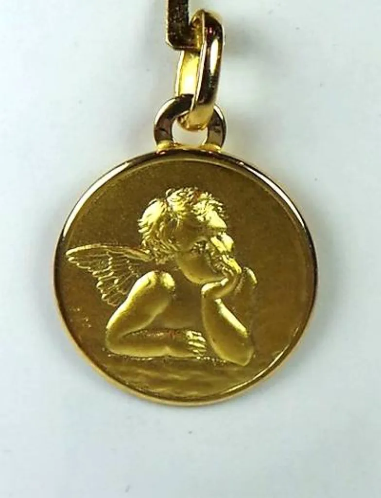 Médaille ange en or jaune 18k