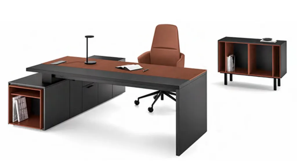 Bureau Direction bois avec dessus cuir et meuble retour à MONTPELLIER