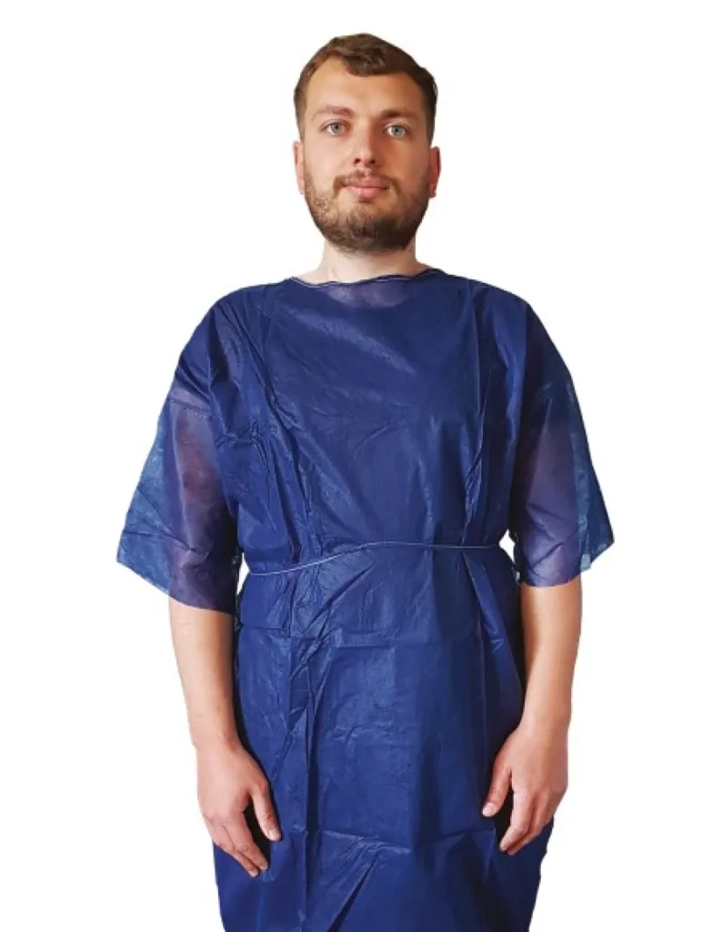 Blouse patient à usage unique, manches courtes, bleu opaque – Spécialement conçue pour le bloc opératoire