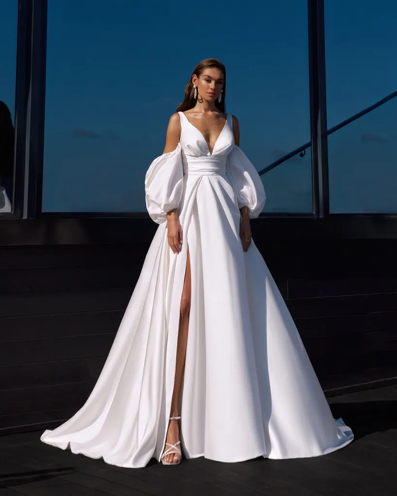 robe de mariée bohème trapèze avec manches bouffantes à Marseille