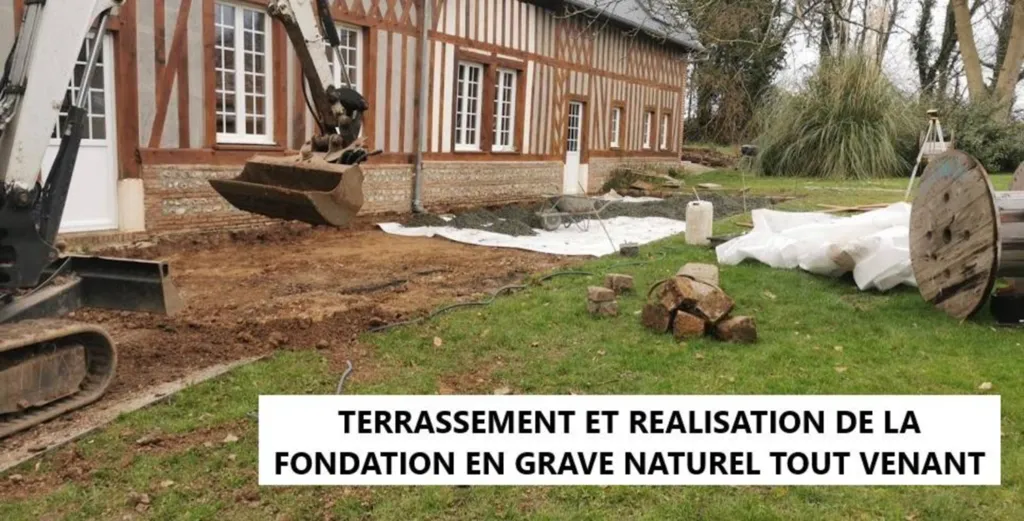 Terrassement et réalisation de la fondation en grave naturel tout venant