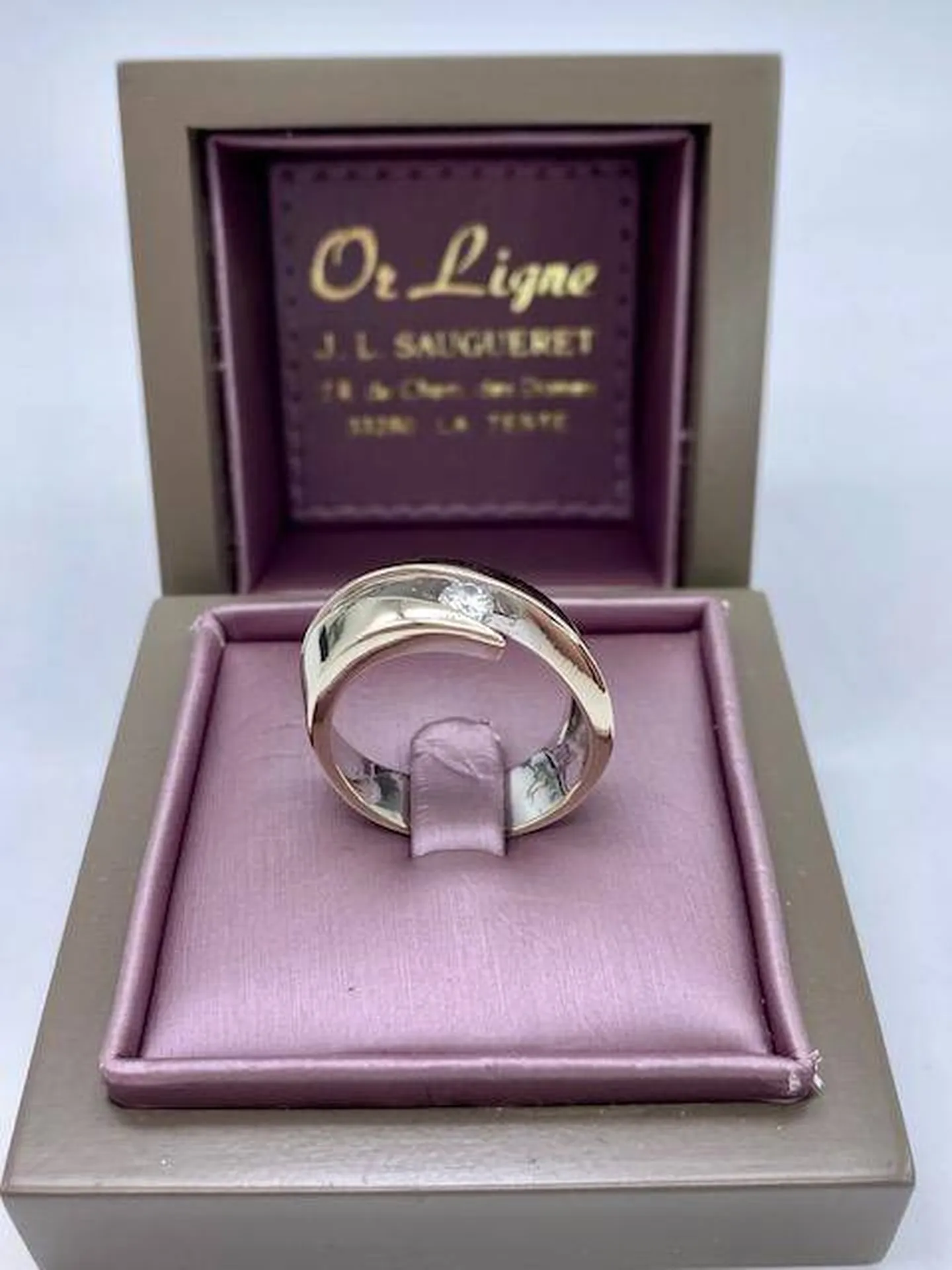 Bague solitaire contemporaine et stylisée GAREL en or blanc 750/1000ème et diamant serti semi clos chez Or Ligne près de Bordeaux