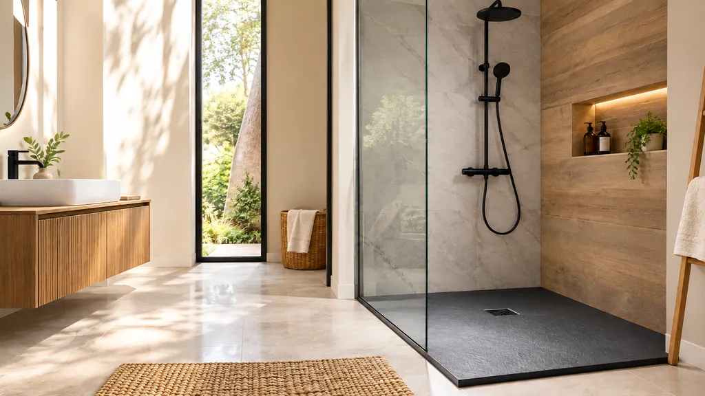 Receveur de douche en résine extra-plat pour rénovation de salle de bains au Havre – Carrelages DENTE Yvetot