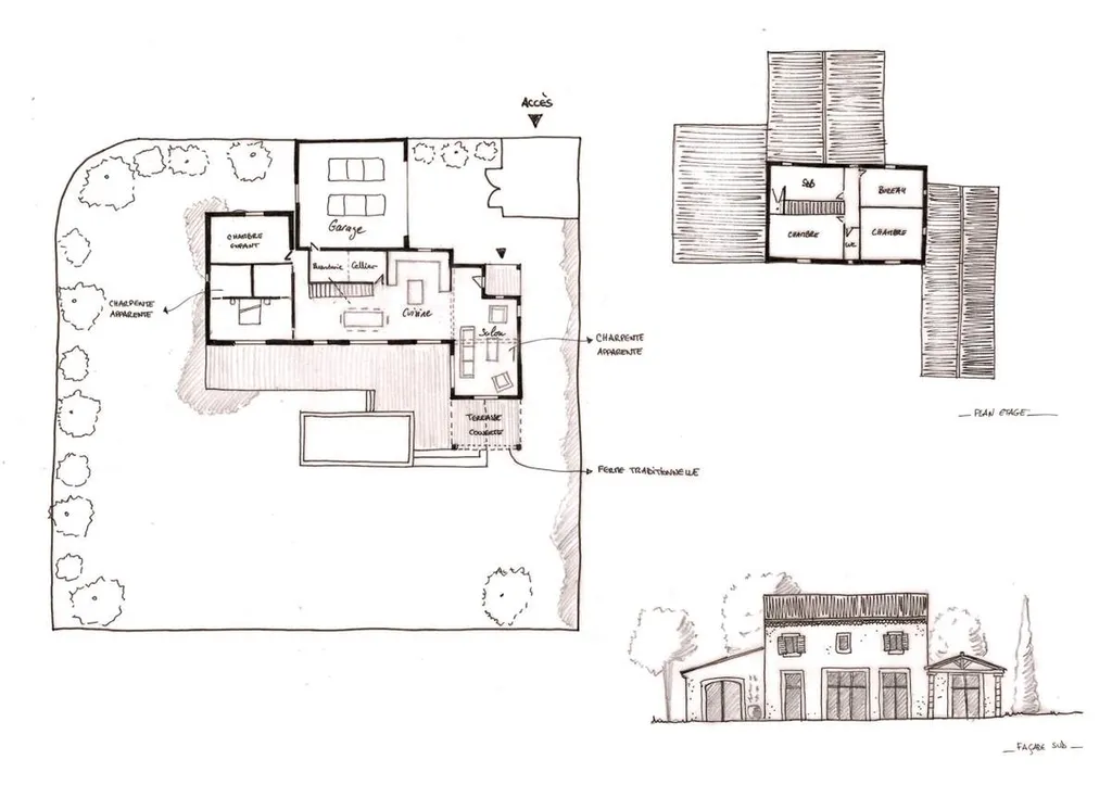 Esquisse d'architecte - construction d'une maison individuelle dans le Luberon en Provence