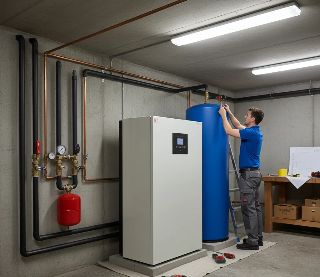 Conseiller énergie à Bergerac expliquant à un couple les démarches MaPrimeRénov’ devant un plan de maison et des devis de pompe à chaleur.