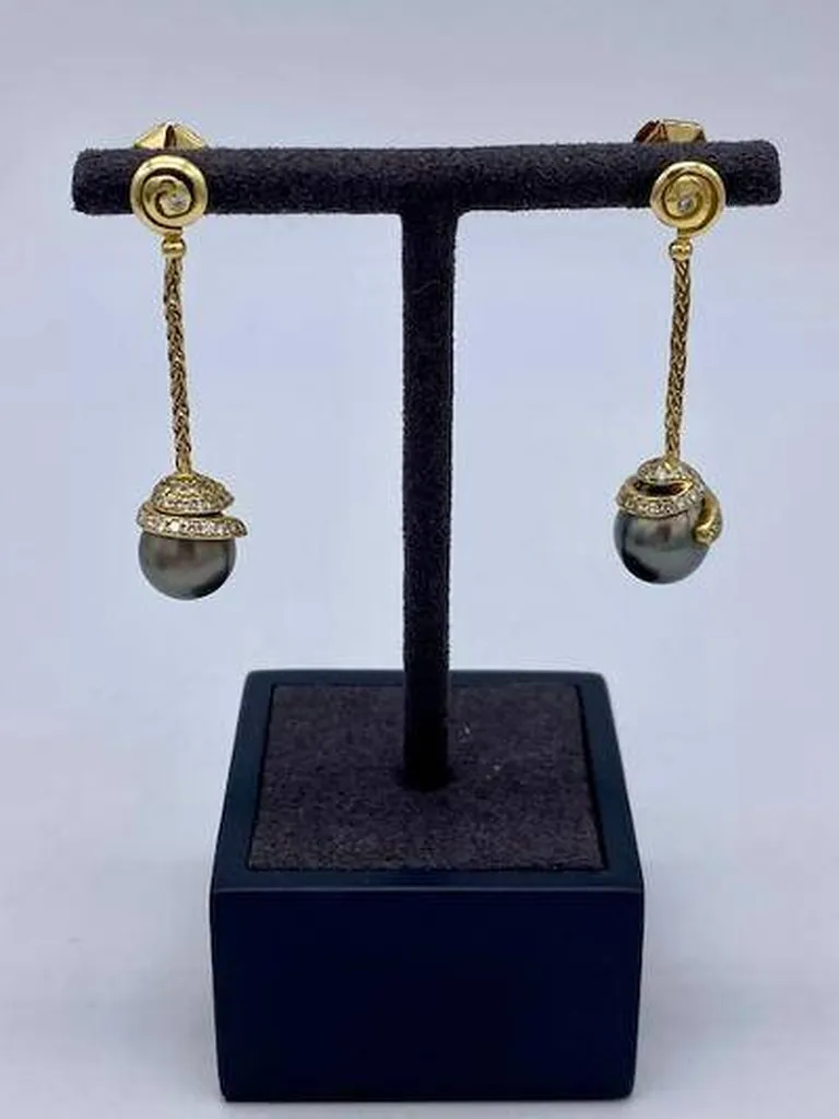 Boucles d'oreilles pendantes perles de Tahiti diamants et or 750/1000ème occasion Or Ligne La Teste Bassin  d'Arcachon