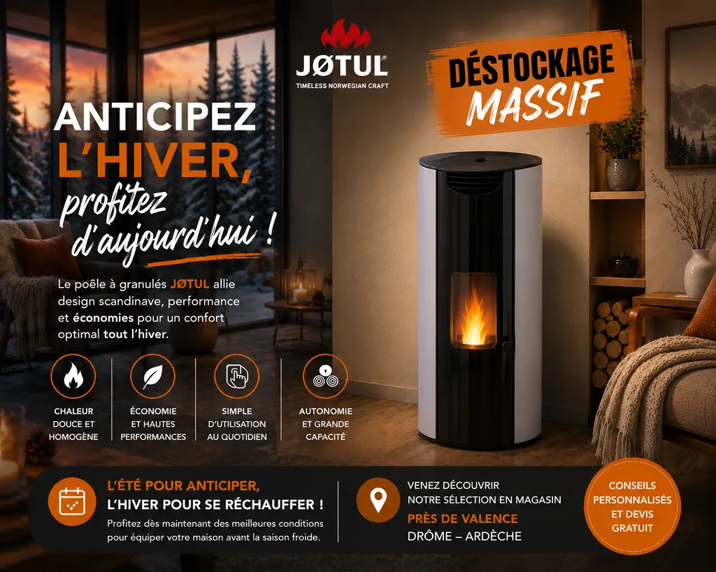 Jotul PF 925 S dans un salon pendant période de soldes et déstockage