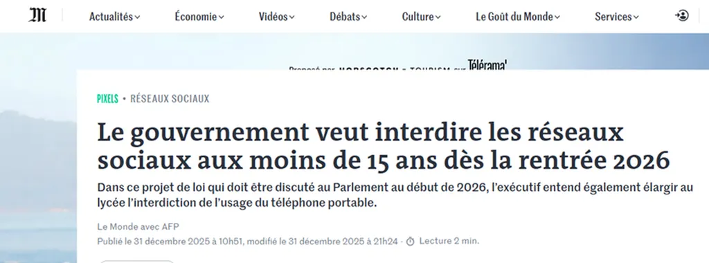 Interdiction des réseaux sociaux aux moins de 15 ans : un projet de loi envisagé dès 2026